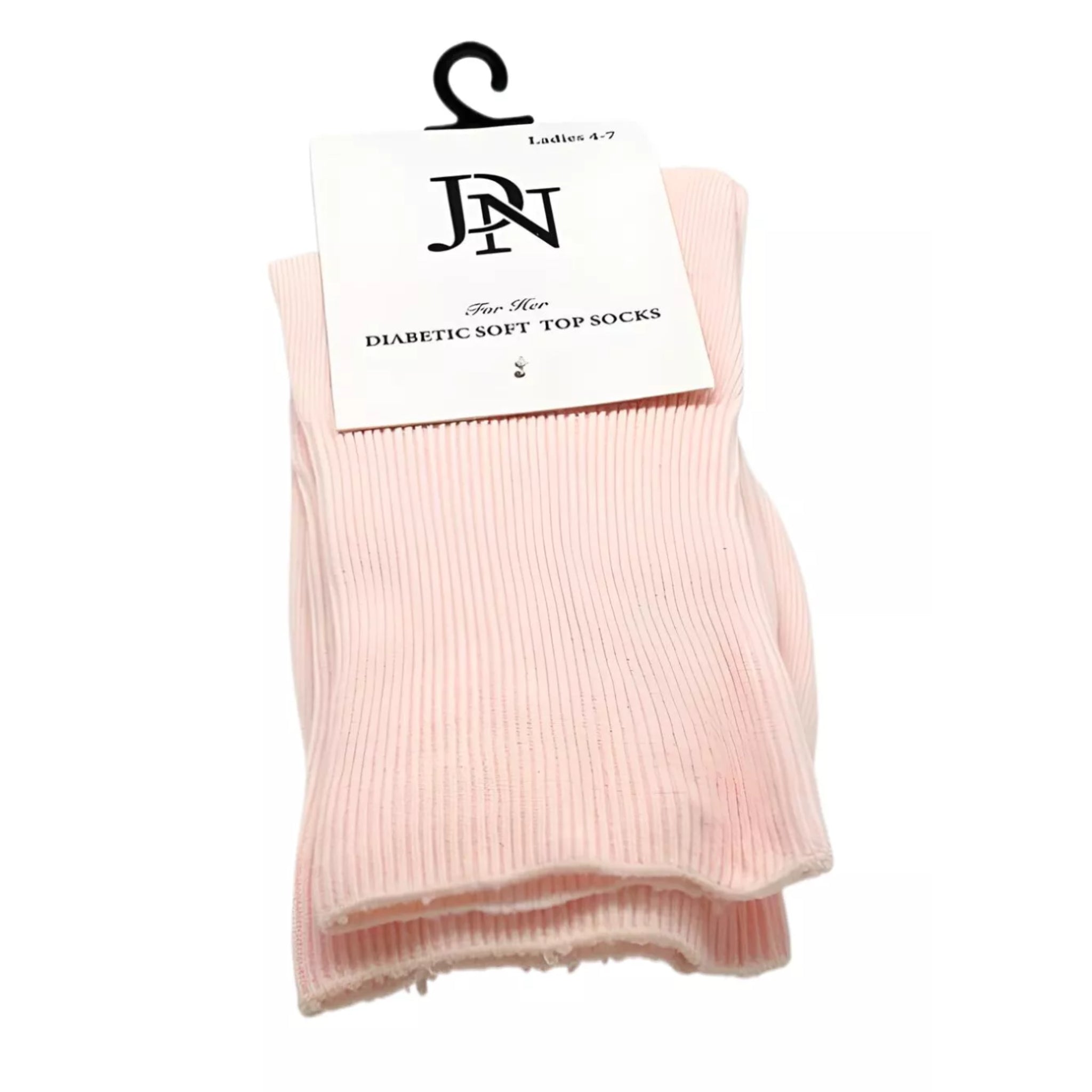 Ladies JDN branded soft pink diabetic socks with non-elastic soft top for comfort and circulation support
